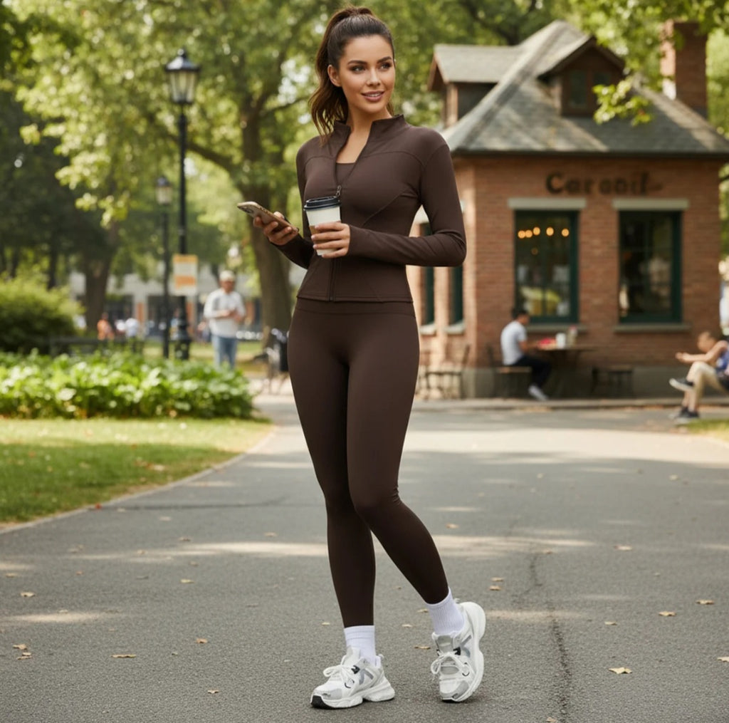 Conjunto Deportivo Esculpidor de 2 Piezas con Chaqueta y Leggings